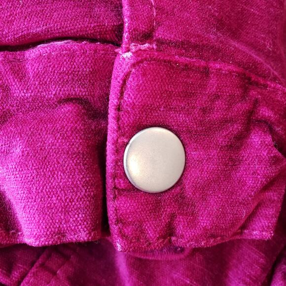 FREE PEOPLE Velvet Bomber Trucker Jacket Fuchsia Women's Size XS Fully Lined - Picture 12 of 15